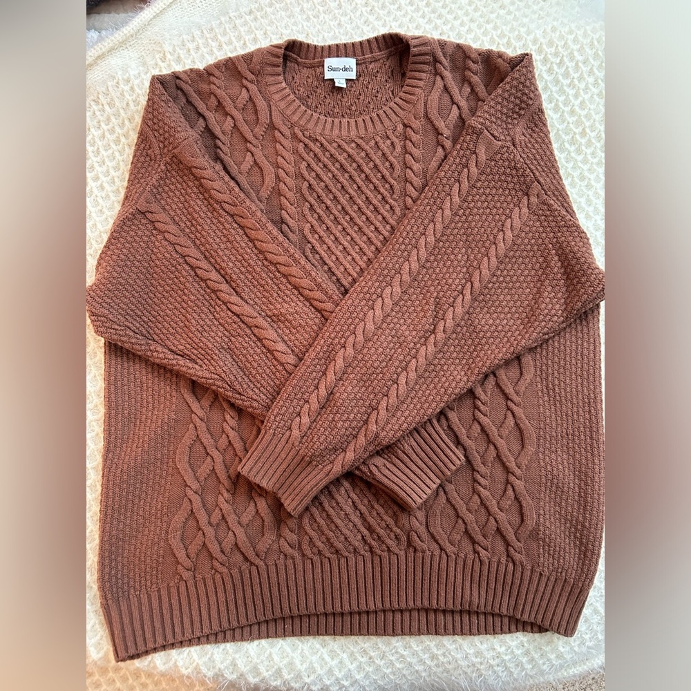 Sunday Best Cable Knit Sweater in Rust Brown